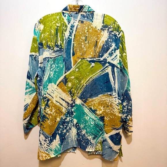 Alfred Dunner Green and Blue Lightweight button down semi-sheer shirt - Picture 4 of 7